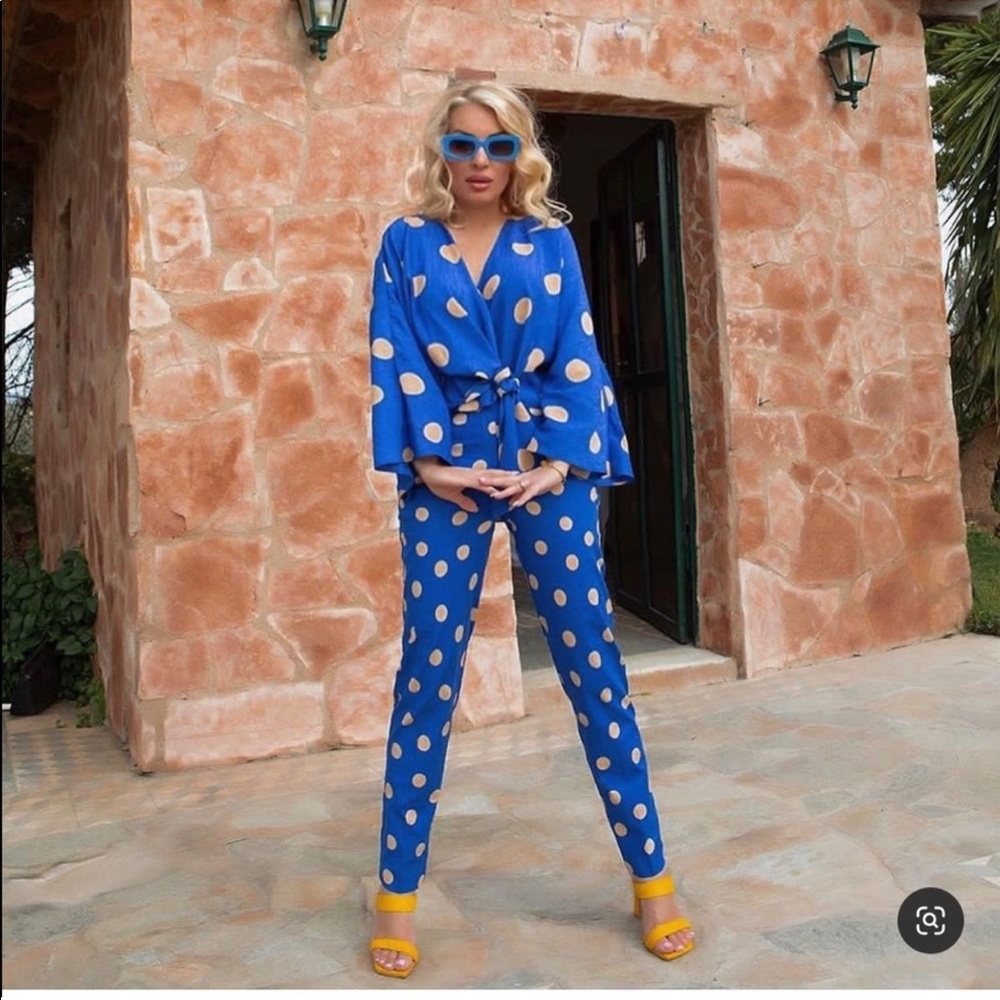 NWT Zara 2 Piece Polka Dot Linen Blouse and Pants Set - Picture 12 of 16